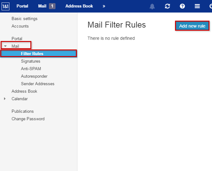 How to set up a filter rule on 1and1 Email
